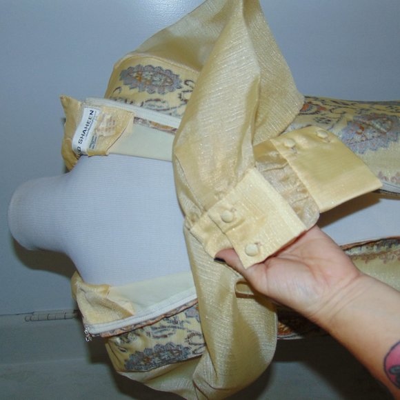 Vintage 60s 70s Alfred Shaheen Kaftan Long Sleeve Yellow Hawaiian Maxi Dress 10 - Picture 10 of 15